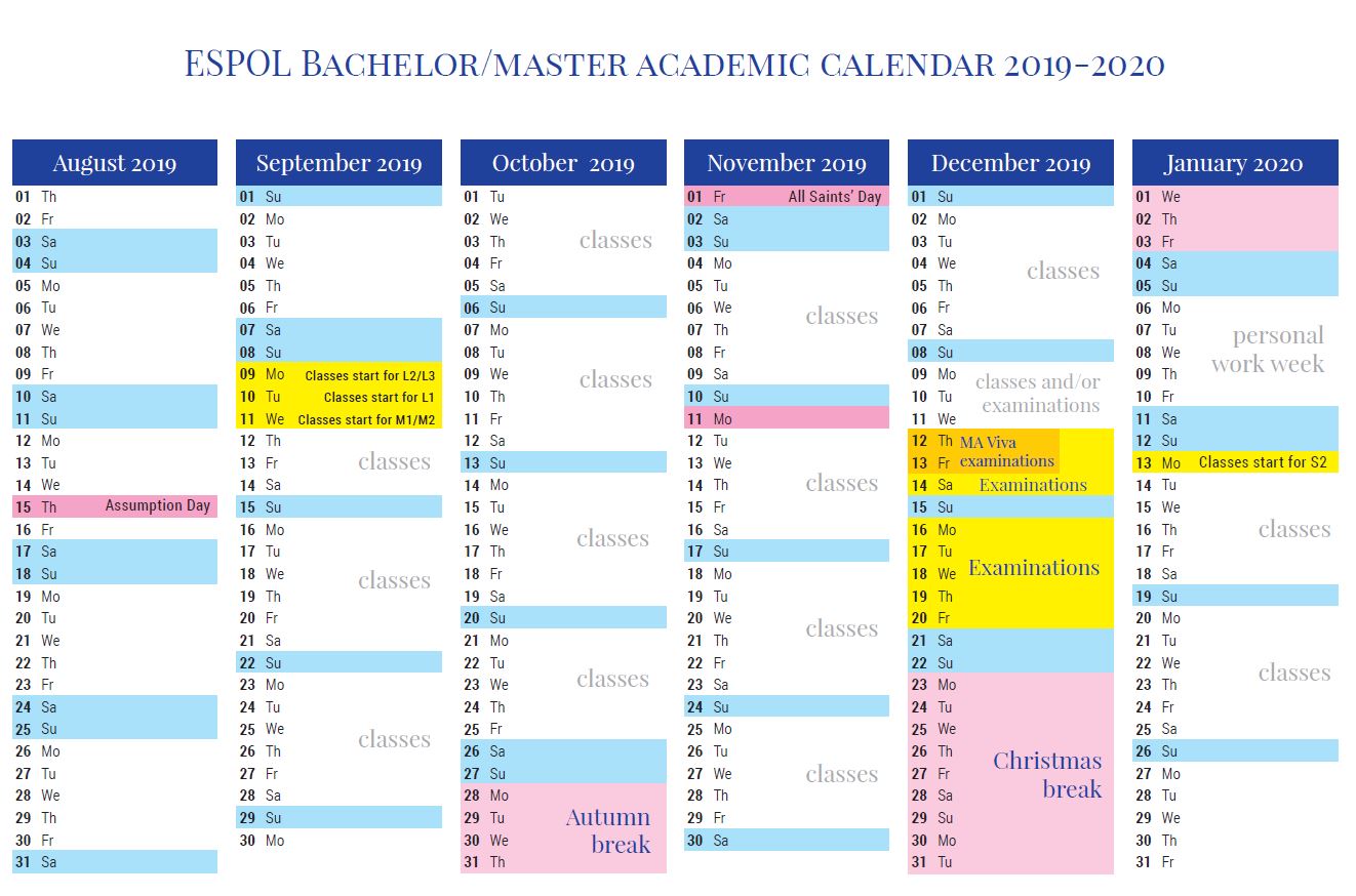 Academic calendar 2019/2020 ESPOL